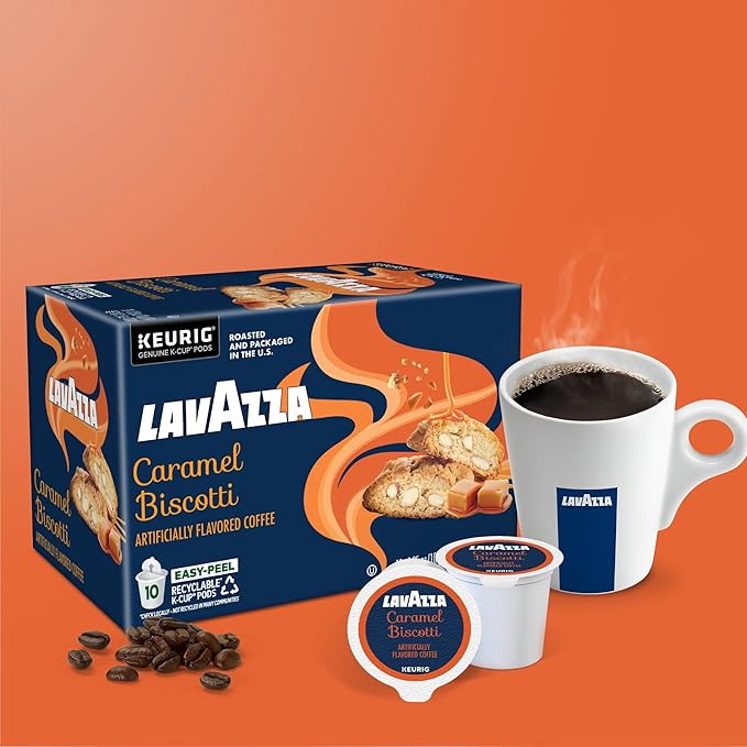 Lavazza Caramel Biscotti Coffee Single Serve Keurig K-Cup Pods Flavored Coffee 60-Count Box (6 Packs of 10)