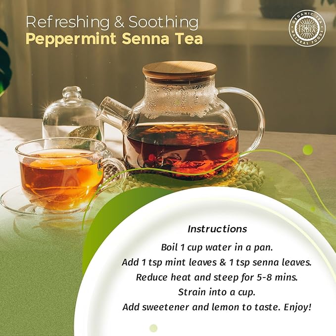 Pride Of India | Digestive Health Trio 10.59 oz (300 gm) | Includes Mint Leaf Whole Lemongrass Fine Cut &amp Senna Herbal Tea Leaf Whole | Perfect for Hot/Iced Tea Mocktails | Promotes Inner Wellne