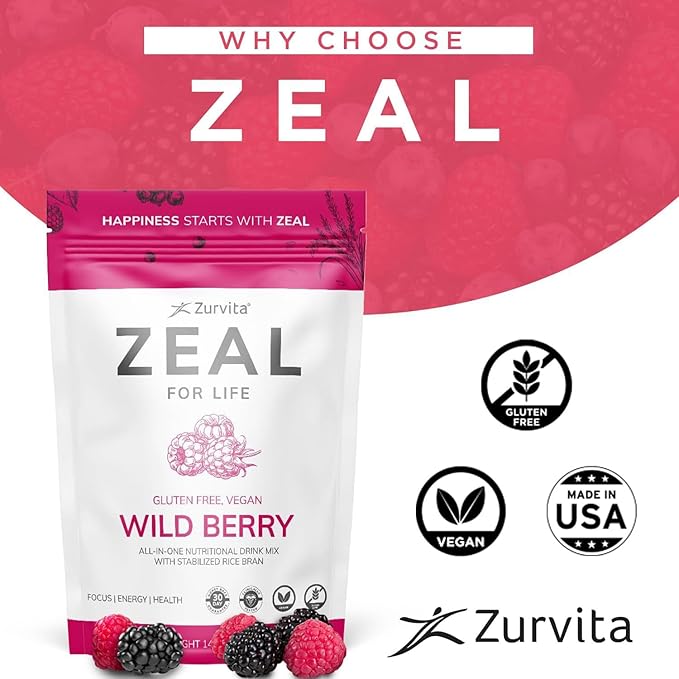 Zurvita - Zeal for Life 30-Day Wellness Bag - Wild Berry Flavor - Daily Nutritional Supplement for Vitality Immunity &amp Overall Wellness - 420 Grams