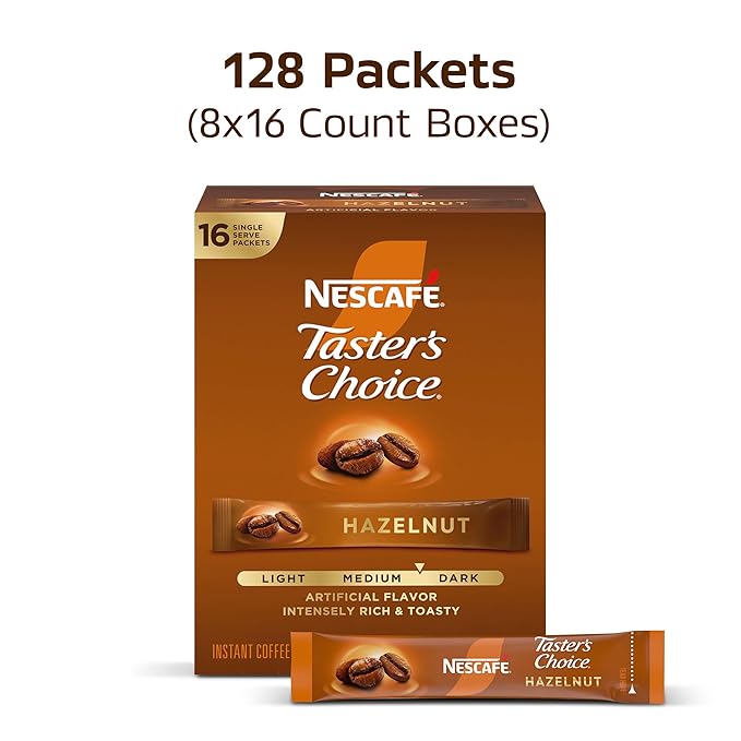 Nescafe Taster's Choice Instant Coffee Beverage Hazelnut 16 count (Pack of 8)