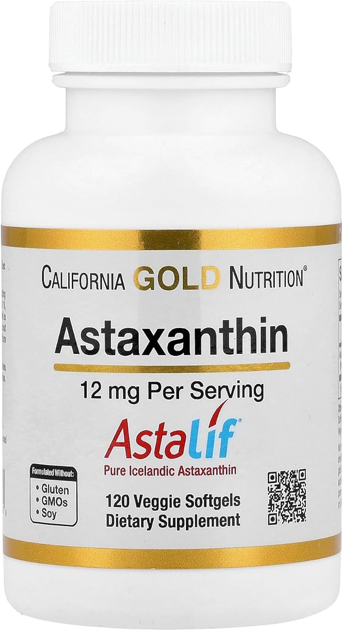 California Gold Nutrition Astaxanthin Antioxidant Carotenoid AstaLif Pure Icelandic Biologically Active 99% Isomer 12 mg 120 Veggie Softgels