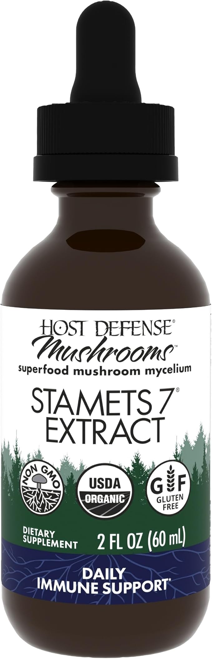 Host Defense Stamets 7 Extract - 7 Species Blend - Mushroom Supplement for Immune Support with Royal Sun Blazei Cordyceps Reishi Maitake Lion's Mane Chaga &amp Mesima - 2 fl oz (60 Servings)*