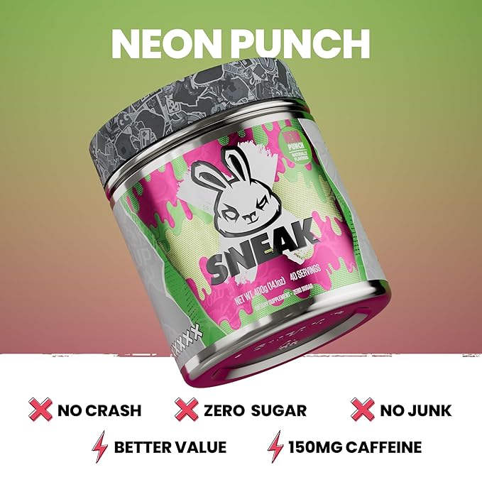 SNEAK Energy Drink Powder | Neon Punch | No Sugar. No Nasties. Just Natural Caffeine Focus-Boosting Nootropics | 40 Servings
