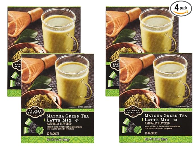 Matcha Green Tea Latte Mix Private Selection special blend finest Nishio Matcha cane sugar smooth nutty taste 10 packets (Pack of 4)