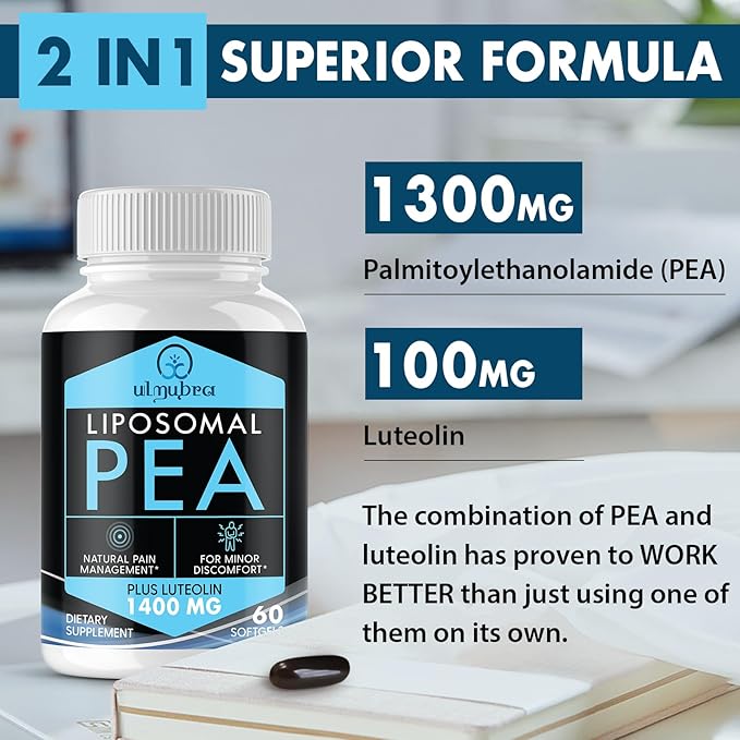 Liposomal Palmitoylethanolamide 1300 MG Plus Luteolin 100 MG Superior Absorption Micronized Pea Supplement for Discomfort Management 60 Softgels