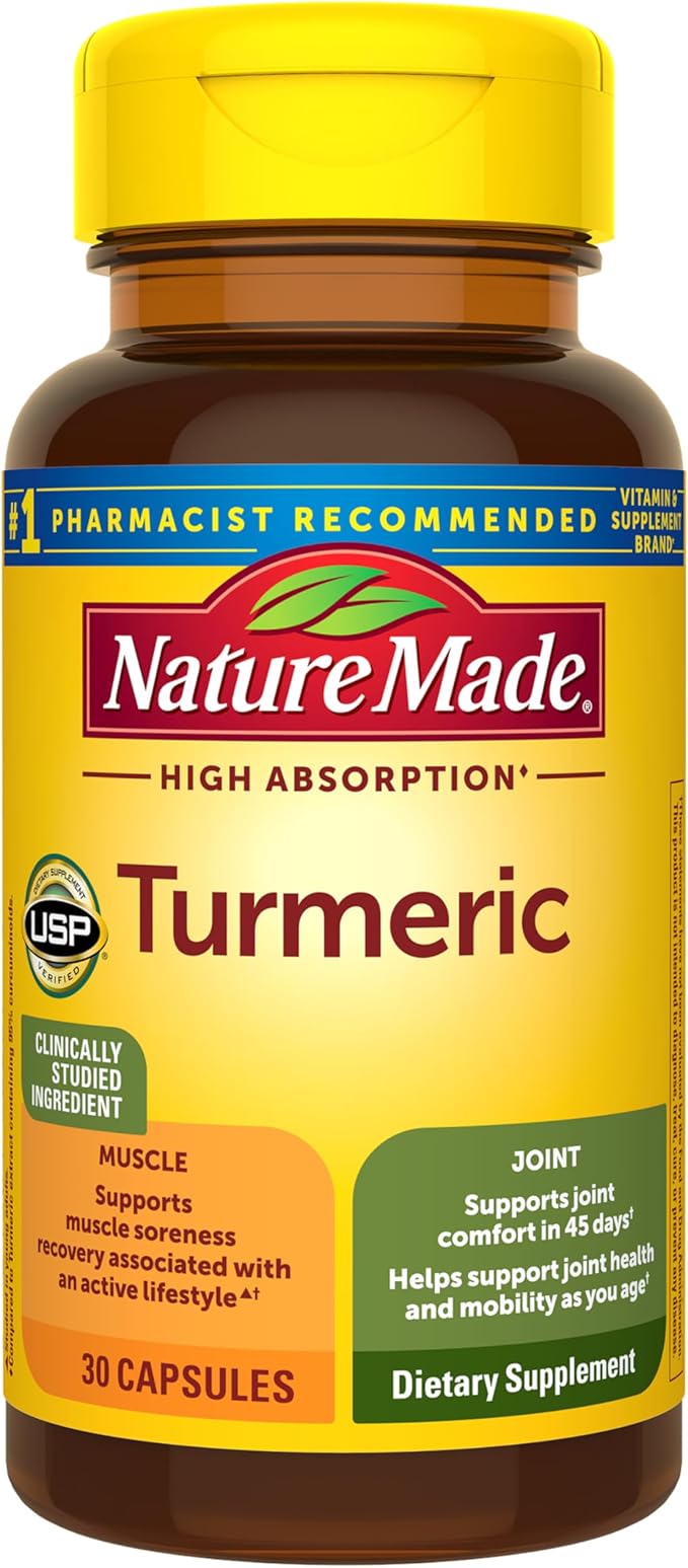 Nature Made High Absorption Turmeric Curcumin Supplement Capsules Turmeric Supplement Muscle and Joint Support 30 Capsules 30 Day Supply