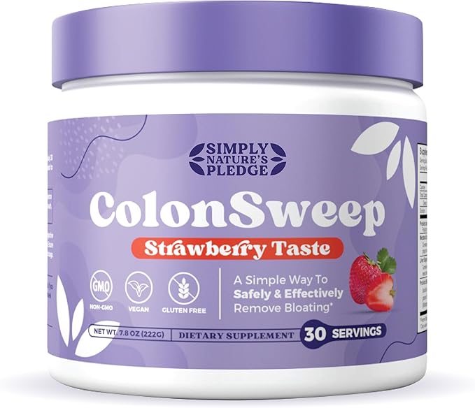 ColonSweep - Strawberry Flavored Probiotic Psyllium Husk Powder Colon Cleanser - 7.8 oz. Gluten Free Fiber Supplement Support for Gut Health - Colon Cleanse for Bloating Relief &amp Detox - 30 Servin
