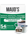 Maud's Dark Roast Medium Roast &amp French Roast Coffee Pods Bundle 54 ct Single Serve Pods – 100% Arabica Coffee Compatible with Keurig K Cups Maker