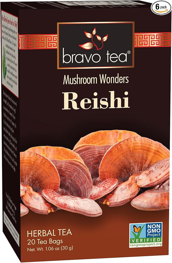Bravo Tea Reishi Mushroom Herbal Tea Caffeine Free 20 Tea Bags 6 count