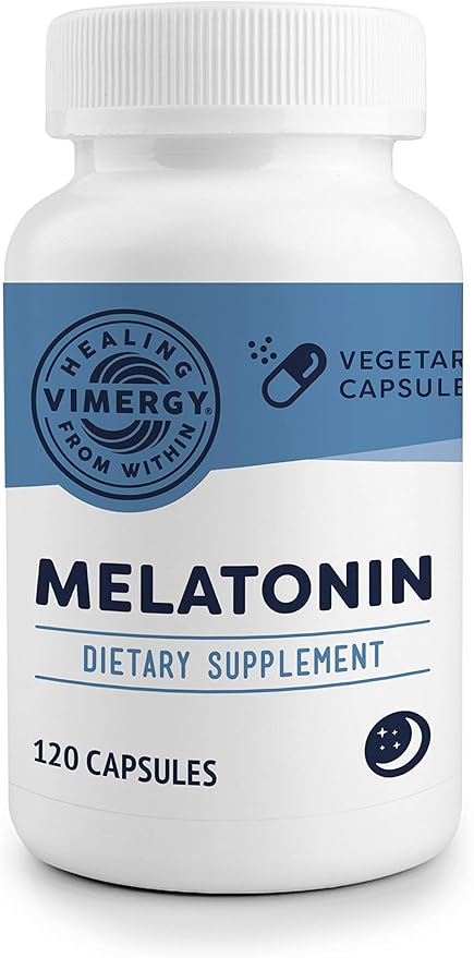 Vimergy Melatonin – Natural Sleep Aid – Sleep Supplement – Helps You Fall Asleep Faster &amp Stay Asleep Longer - Non-GMO Gluten-Free Kosher Soy-Free Vegan Paleo (120 Counts)