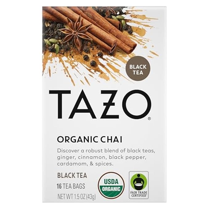TAZO Organic Chai Black Tea BagsBlend of Black TeasGingerCinnamonBlack-Pepper &amp Cardamom192 Total Tea Bags (16ct)(Pack of 12)