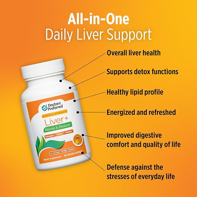 DOCTORS' PREFERRED Liver+ Revive &amp Restore 10-in-1 Formula with Clinically Validated 4’Liver and Milk Thistle | 60 Capsules