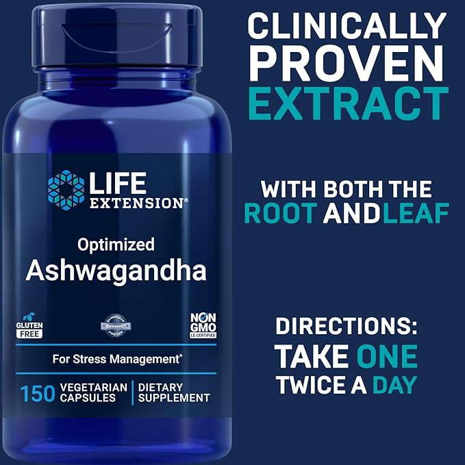 Life Extension Optimized Ashwagandha 150 Veg Caps (Pack of 2) - Non-GMO Gluten Free Vegetarian Capsules