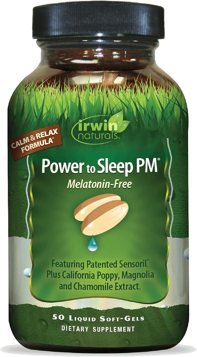 Irwin Naturals Power to Sleep PM Melatonin-Free – Natural Sleep Support with Ashwagandha Magnesium GABA &amp L-Theanine – Promotes Calm Mind Restful Sleep &amp Well-Being – 50 Soft-Gels