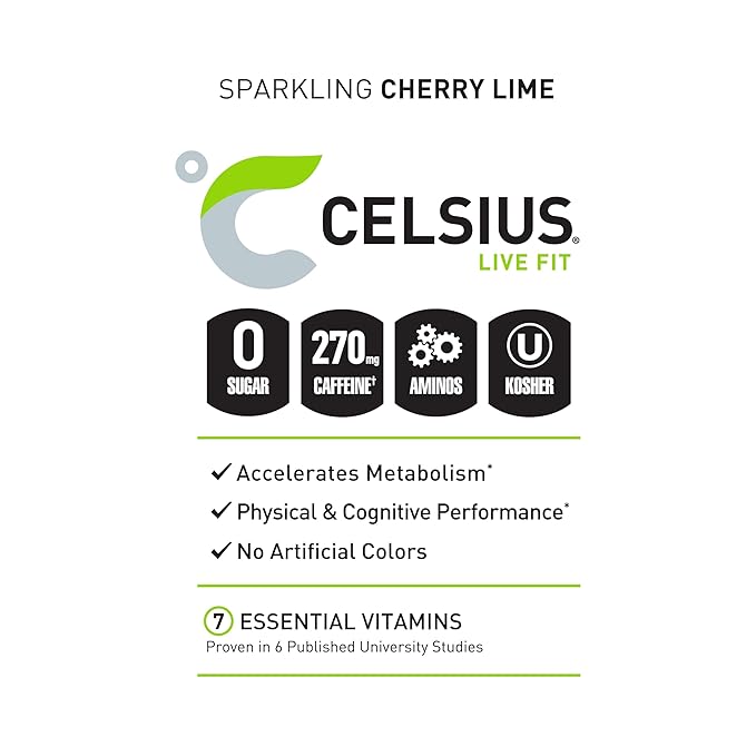 CELSIUS ESSENTIALS Sparkling Cherry Limeade Performance Energy Drink 16 Fl Oz (Pack of 12)