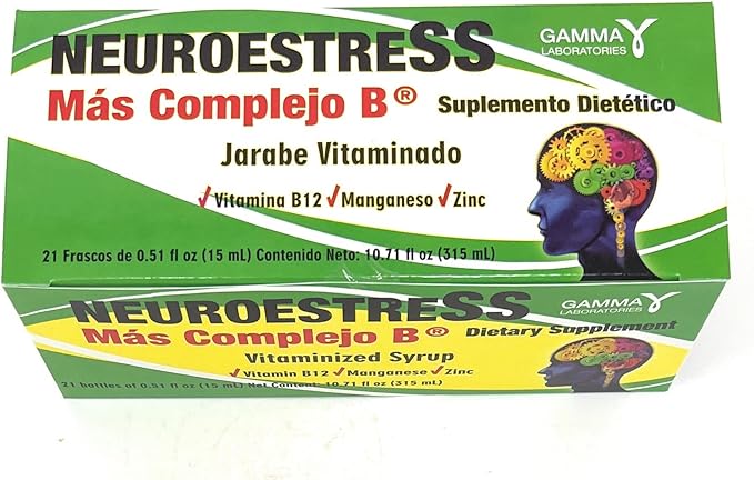 Neuroestress Dietary Supplement Vitaminized Syrup with Vitamin B12 Manganase and Zinc 21 Bottles of 0.51 Fl Oz Each