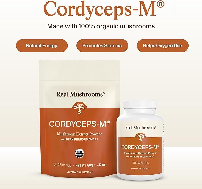 Real Mushrooms Cordyceps Mushroom Powder - Organic Cordyceps Powder Mushroom Energy and Wellness Support - Rich in Beta Glucans - Non-GMO Vegan Supplement 60 Servings
