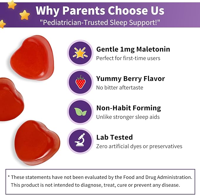 Kids Melatonin Gummies 1mg - 120 Count (Pack of 2) Sugar Free Tooth-Friendly Sleep Aid for Children 4+ Non-GMO &amp Pectin Based Natural Strawberry Flavor 60-120 Day Supply