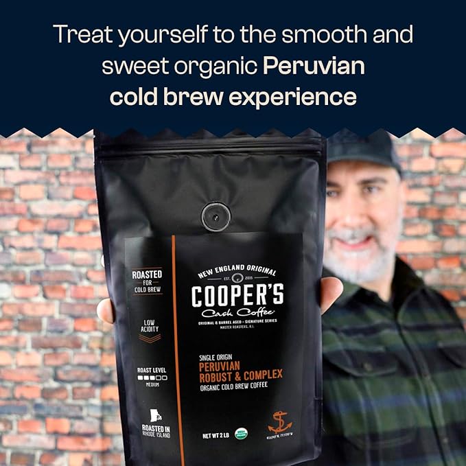 Peruvian Organic Cold Brew Coffee Single Origin &amp Gourmet Beans Tasting Notes Of Caramel With A Touch of Cherry &amp Orange Medium Roast Coarse Whole Bean 2 lb Coffee Bag