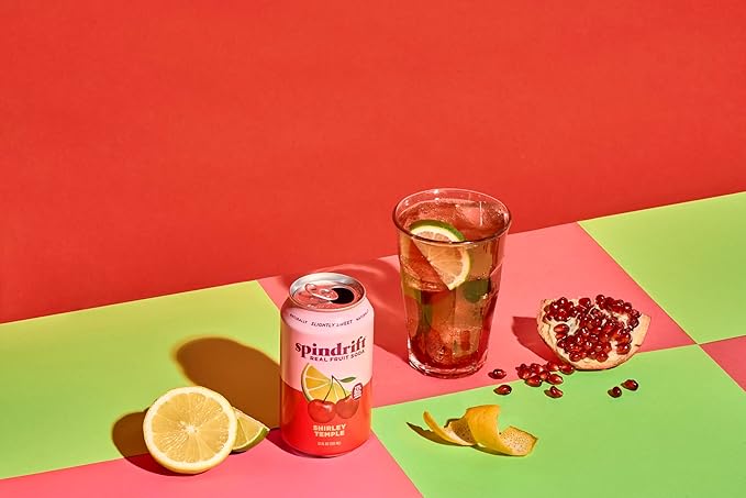 Spindrift Shirley Temple Cherry Citrus Soda Made with Real Squeezed Fruit 12 Pack Case