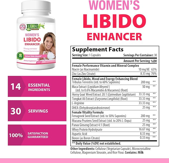 Libido Booster for Women Maca Root Fenugreek Seed Horny Goat Weed Tongkat Ali Female Energy Enhancer Hormone Harmony Balance Mood Support Menopause Panax Ginseng DHEA Supplement Pills 30 Capsules