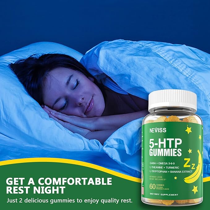 Melatonin Free Sleep Aid Gummies + 5-HTP Gummies for Adults  with GABA L-Theanine L-Tryptophan Magnesium Ashwagandha Turmeric - Non-Habit Forming Banana Extract Help for Deep Relaxation Calm
