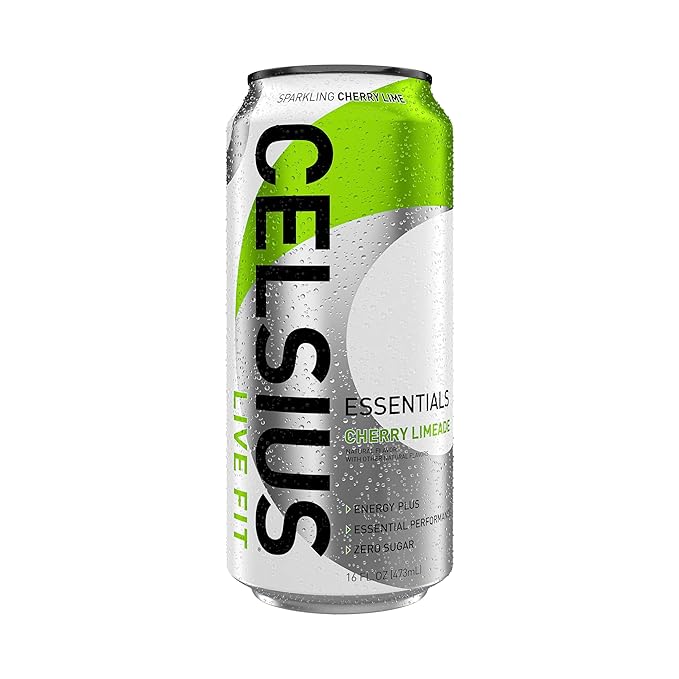 CELSIUS ESSENTIALS Sparkling Cherry Limeade Performance Energy Drink 16 Fl Oz (Pack of 12)