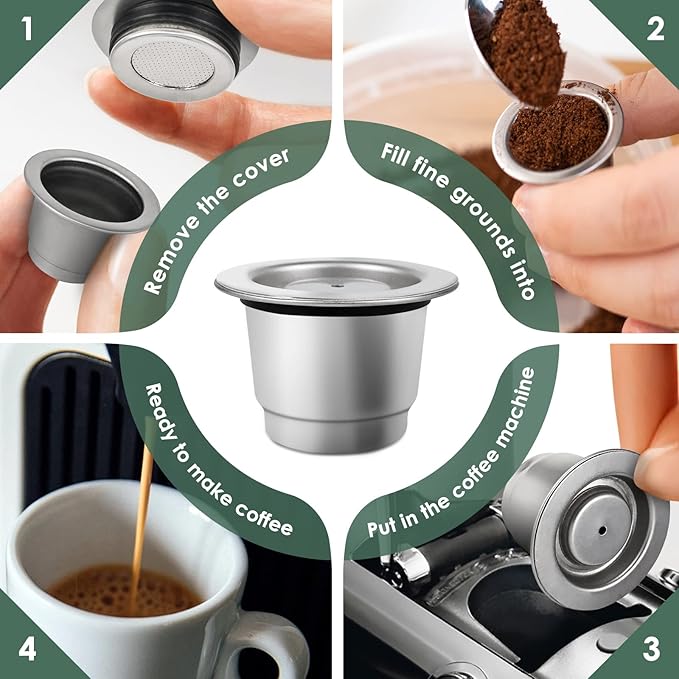 LIHONG Reusable Coffee Pods Stainless Steel Reusable Espresso Capsules Compatible with Nespresso Original Line (1 pack)