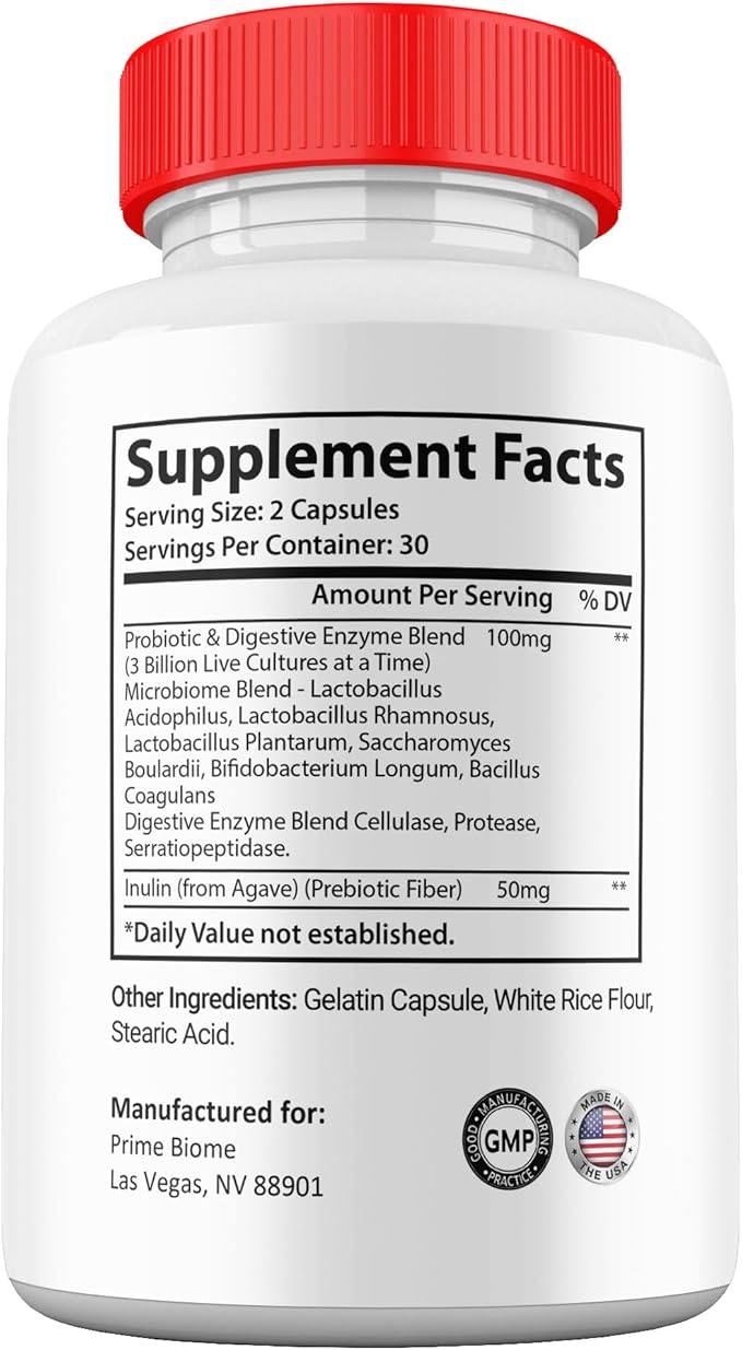 (3 Pack) Prime Biome Pills Prime Biome All Natural Supplement Skin and Gut Probiotics Capsules 3 Month Supply