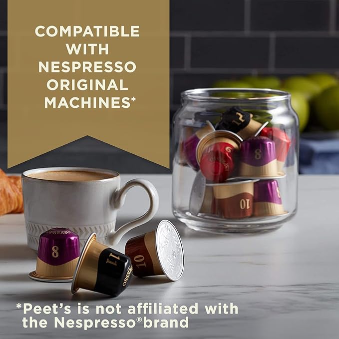 Peet's Coffee Dark and Medium Roast Espresso Capsules Variety Pack with Decaf Compatible with Nespresso Original Machine - Intensity 8-11 50 Count (5 Boxes of 10 Espresso Capsules) (Pack of 2)