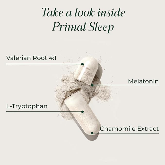 Primal Harvest 2 Pack Primal Sleep 60 Capsules with Valerian Root L-Tryptophan GABA Chamomile and Melatonin 3mg