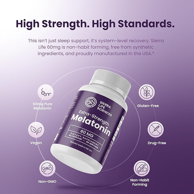 60 mg High Dosage Melatonin in Easy-to-Swallow Capsules - 120 Servings