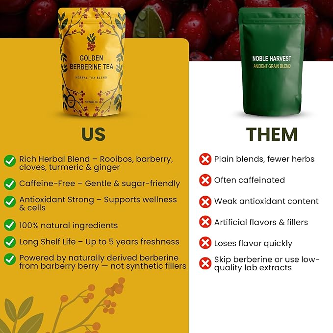 Berberine Tea 45g Natural Organic Caffeine-Free Blend Non-GMO Herbal in Plastic-Free Stand Alone Pouch Delicious Antioxidant for Immune Support