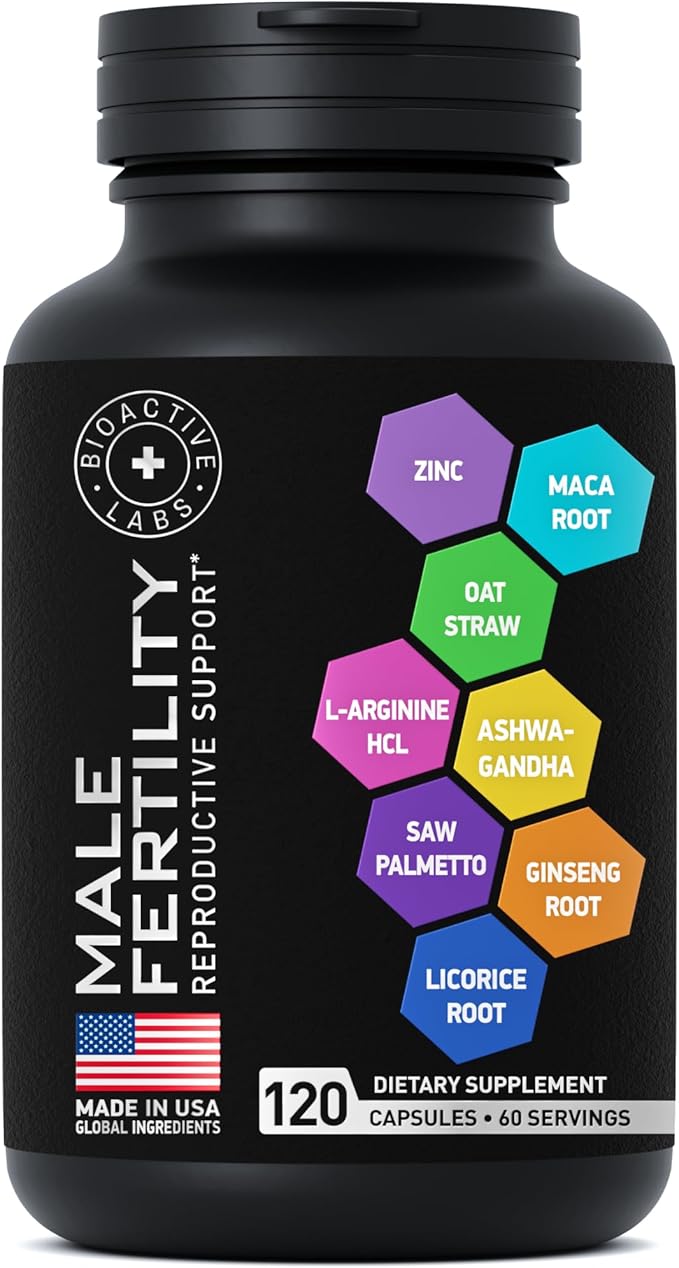 Fertility Supplements for Men - Zinc Maca Ashwagandha L-Arginine - Male Vitality Conception for Him - Count and Motility Pregnancy Aid - Vitamins and Male Fertility Support Supplement - 120 Pills