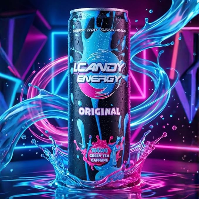 I.CANDY Energy Drink Variety Pack Original Cotton Candy Sugar Free 12 Fl Oz Cans Natural Caffeine with B3 B6 B12 Vitamins Bold Flavor No Crash Beverage