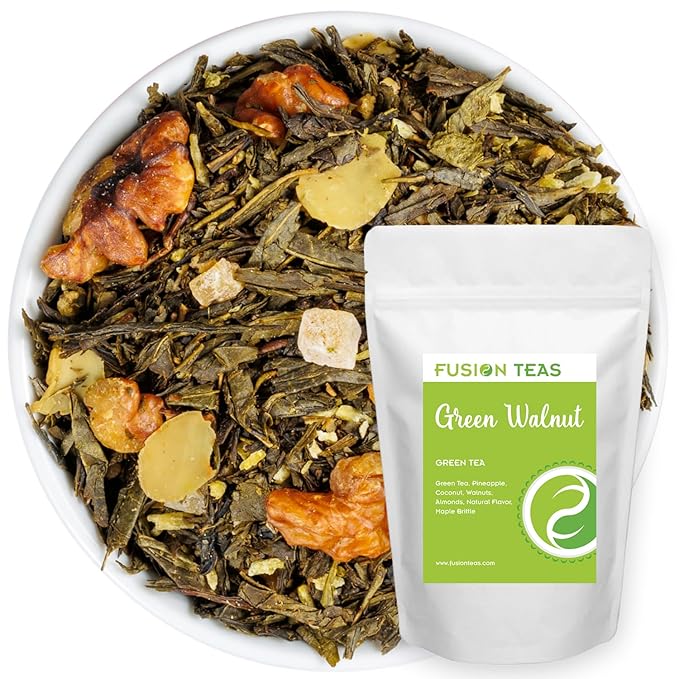 Green Walnut Green Tea With Pineapple Coconut Almonds &amp Maple - Gourmet Loose Leaf Sencha Tea - 1 Pound (16 Oz.) Pouch