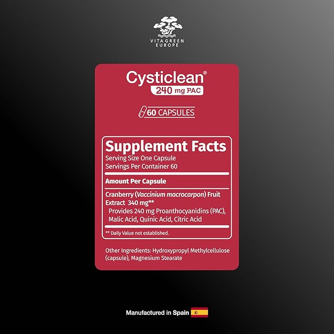 Cysticlean Cranberry PAC Supplement – 240 mg PAC Sugar-Free – Urinary Tract Infection Support – Most Effective Cranberry Pills for Cystitis &amp Interstitial Cystitis Relief