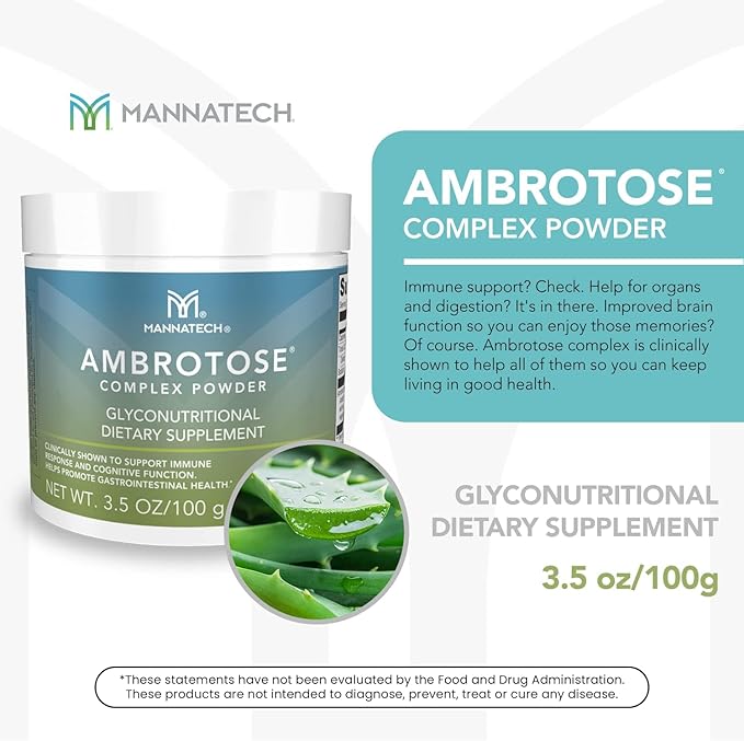 Mannatech Ambrotose Complex Immune Support Supplement Supports Cell-to-Cell Communication and a Healthy Immune Defense with Manapol Powder - 100% Aloe Vera Supplement 25 Days Supply