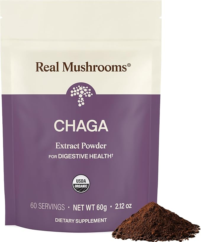 Real Mushrooms Chaga Mushroom Powder – Organic Chaga Extract from Fruiting Body – for Daily Wellness &amp Energy Support – Vegan Non-GMO 60 Servings Mushroom Supplement