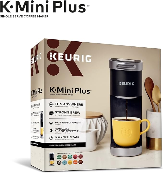 Keurig K-Mini Plus Single Serve Coffee Maker with Café Bustelo Espresso Style Dark Roast Coffee 72 K-Cup Pods