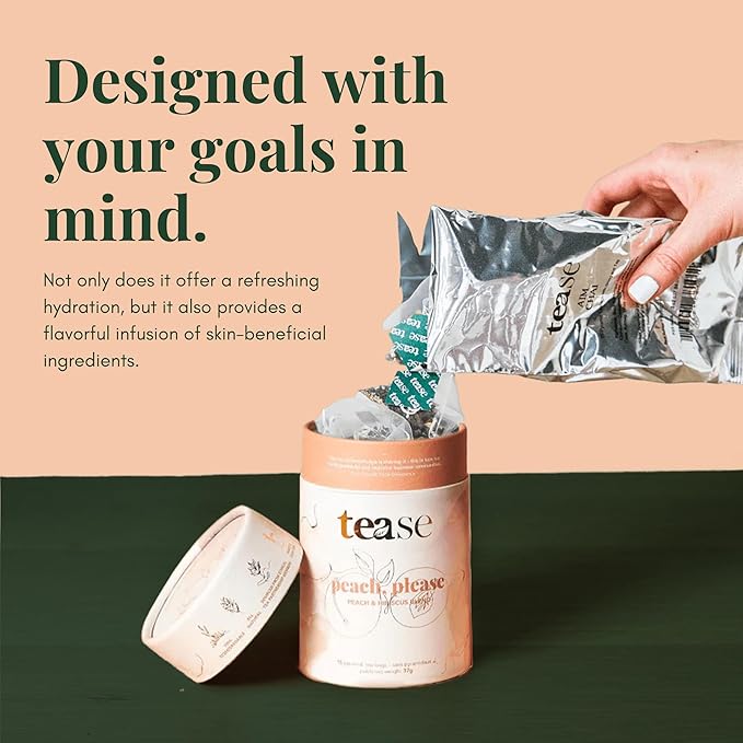 Tease Tea Peach Herbal Tea - Peach Please Caffeine Free Tea Made with Organic Peaches Hibiscus Flowers and Rosehip Hibiscus Tea Blend For Juicy Fresh Hydration And Glowing Skin