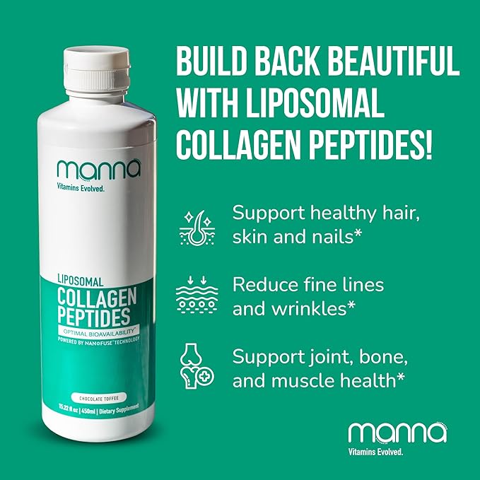 Manna Vitamins Evolved Liposomal Collagen Peptides Liquid 5000mg High Absorption Grass-Fed Type I III Collagen for Skin Hair Nails Joints – Hydrolyzed Collagen Supplement Non-GMO 16oz (Unisex)