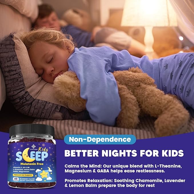 Kids Sleep Gummies Melatonin Free - with Magnesium Glycinate Lemon Balm L-Theanine &amp GABA - Calming Relaxation Support Natural Sleep Quiet Mind - Berry Flavor Non-Habit Forming 120 Count