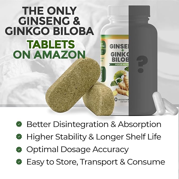 GreeNatr Ginko Biloba &amp Panax Ginseng Supplement - Red Ginseng Brain Supplement for Memory and Focus - Ginkgo Biloba Supplements for Good Vision Immune System and Improved Blood Flow - 3 Bottles