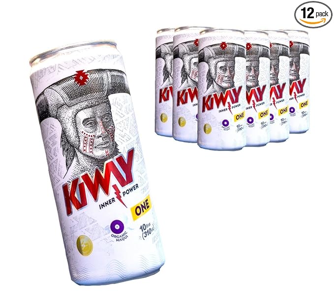 Ki-Way Natural Energy Drink Maqui Berry Natural Caffeine Guarana No Added Sugar No Artificial Colors or Sweeteners Keto Friendly Vegan Friendly 19 Calories 10 floz / 295mL 12-Can Value Pack