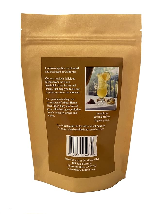 Organic Saffron Organic Ginger Herbal Tea - for better health and wellness (Pack of 1 Saffron Ginger)
