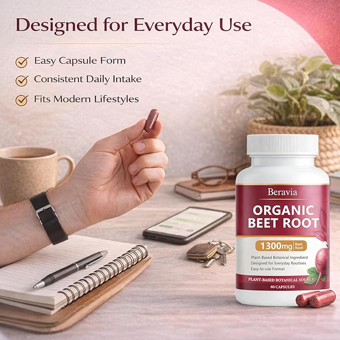 Organic Beet Root Capsules – 1300 mg Beetroot per Serving Supports Circulation &amp Daily Energy for Active Lifestyles Plant-Based Antioxidant Formula 60 Capsules (2)