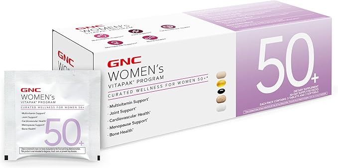 GNC Women’s 50+ Vitapak 5-in-1 Multivitamin Pack Healthy Hormones Brain Health Metabolism Bone Strength Edible Dietary Supplement 30 Servings