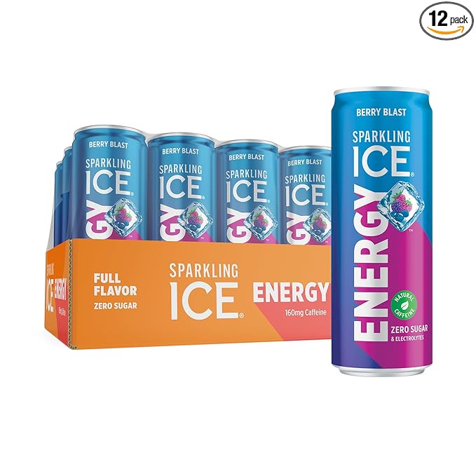 Sparkling Ice Energy Berry Blast 12Pk. Energy Drinks with Vitamins + Antioxidants Zero Sugar. 12 fl oz cans.