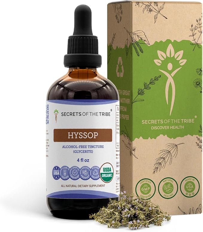 Hyssop USDA Organic | Alcohol-Free Extract High-Potency Herbal Drops | Made from 100% Certified Organic Hyssop (Hyssopus officinalis) Dried Herb (4 oz)